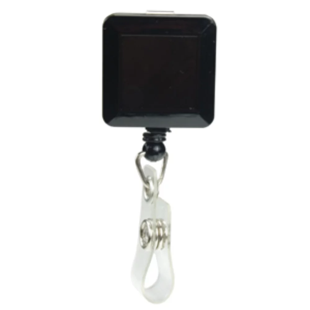 Porte-badge rétractable imprimé par tampographie (carré avec clip à glissière)