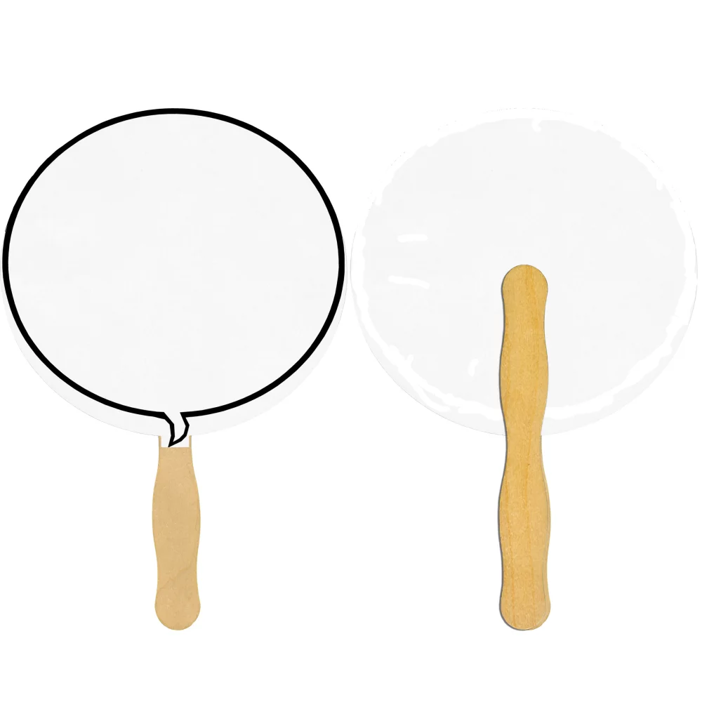 Eventail à main avec bulle de dialogue collée (1 côté / impression en quatre couleurs)