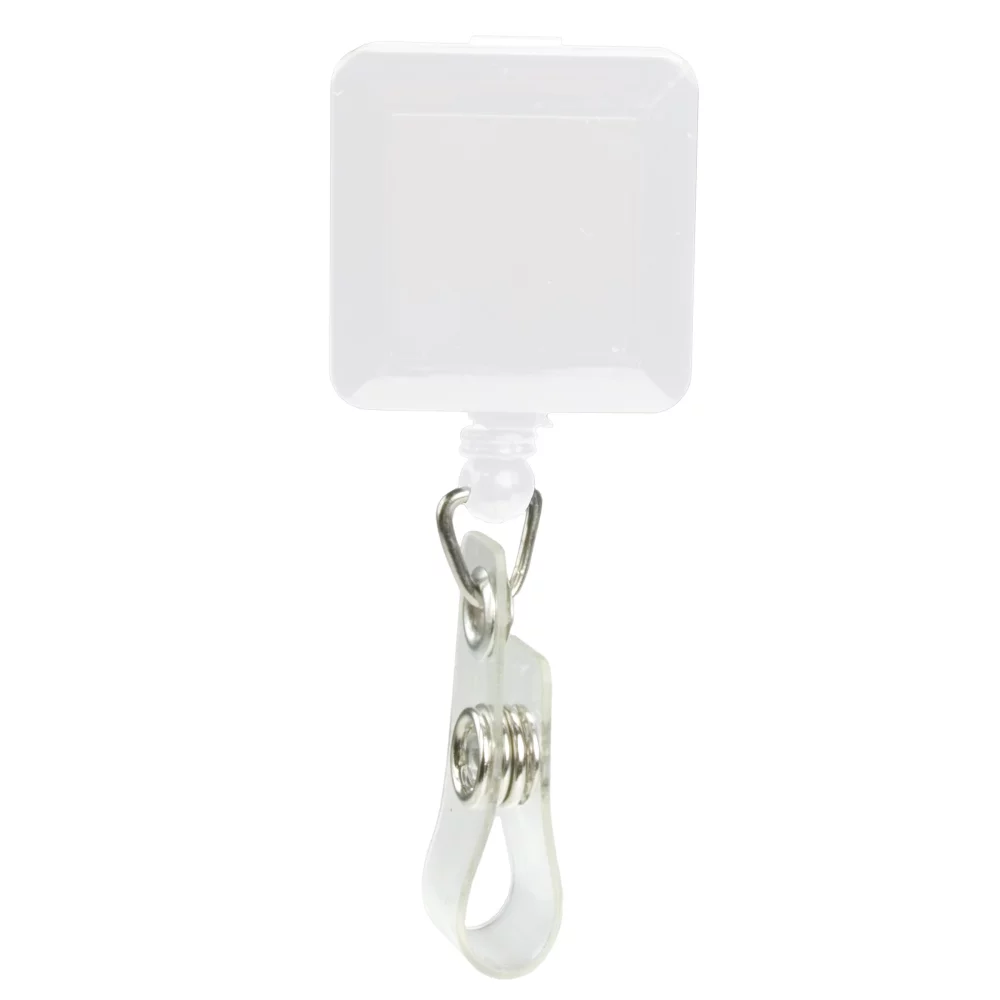 Porte-badge rétractable imprimé par tampographie (carré avec clip à glissière)