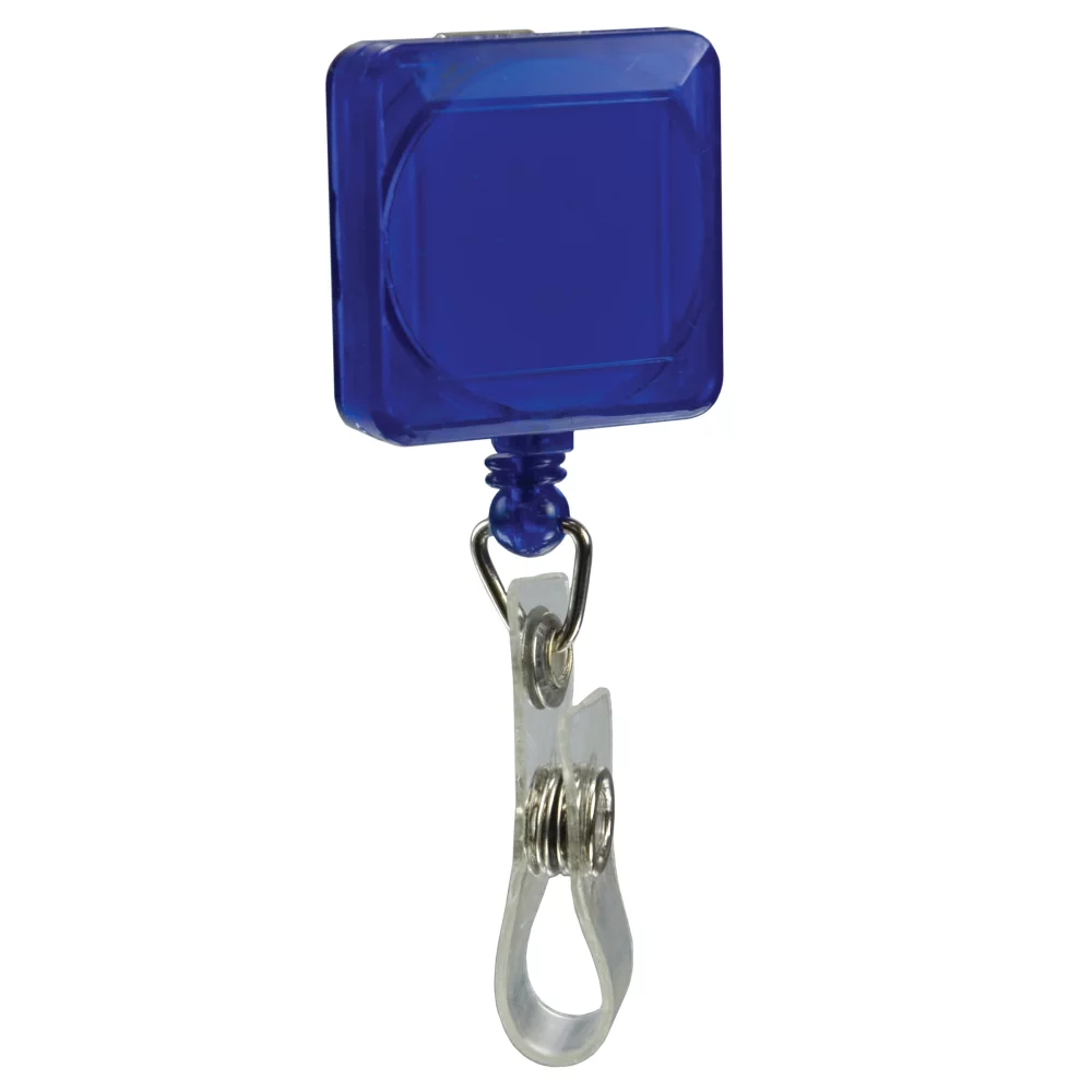 Porte-badge rétractable imprimé par tampographie (carré avec clip à glissière)