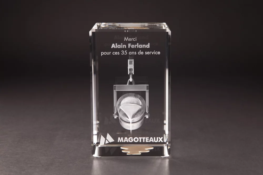 Prix en cristal de forme rectangulaire biseautée (4 x 4 x 6 1/4")