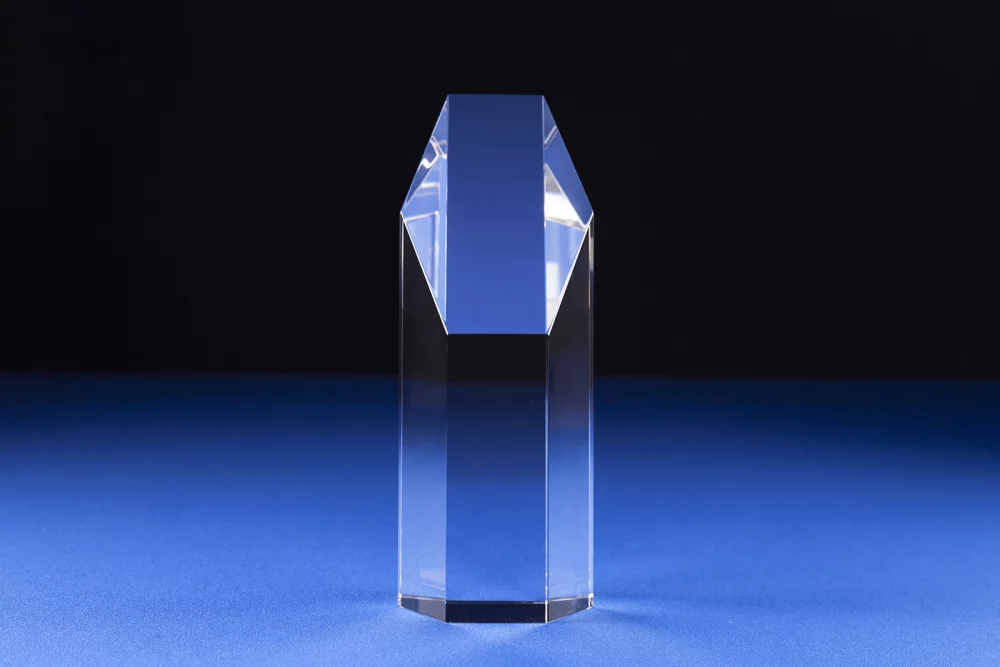 Crystal Hexagon Sand Carved Award (8 x 3 x 2 1/2")