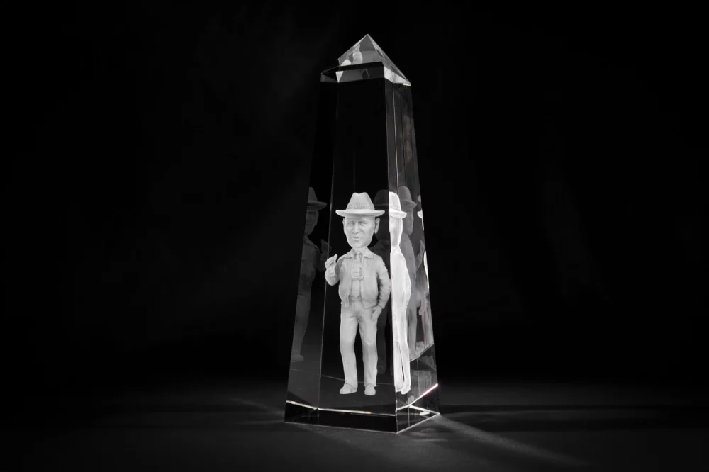 Crystal Obelisk Sand Carved Award (12 x 3 3/4 x 3 3/4")