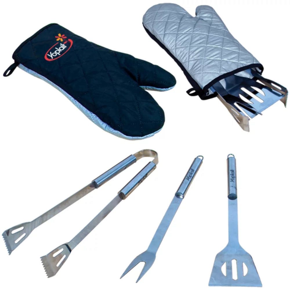 Ensemble d'outils de barbecue dans un gant de cuisine