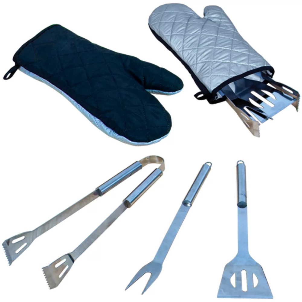 Ensemble d'outils de barbecue dans un gant de cuisine