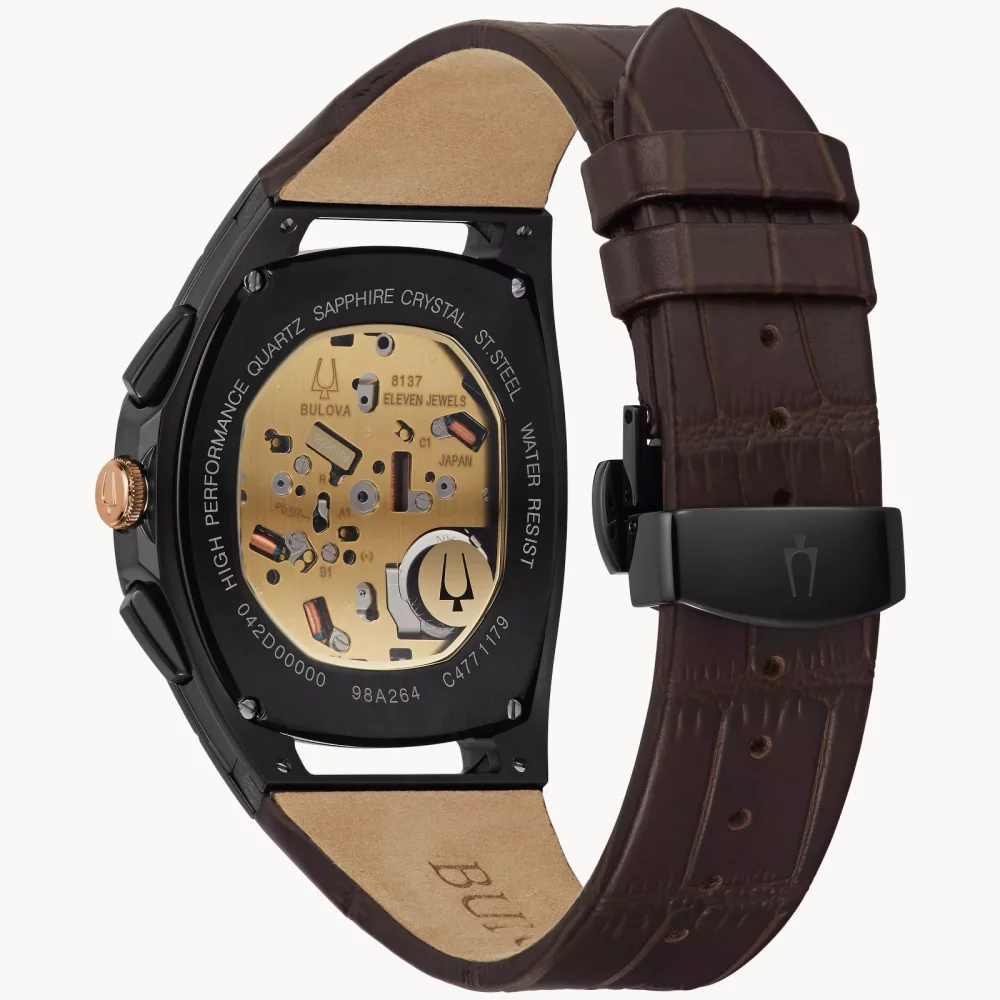 Montre Bulova® CURV Collection pour homme avec bracelet en cuir marron