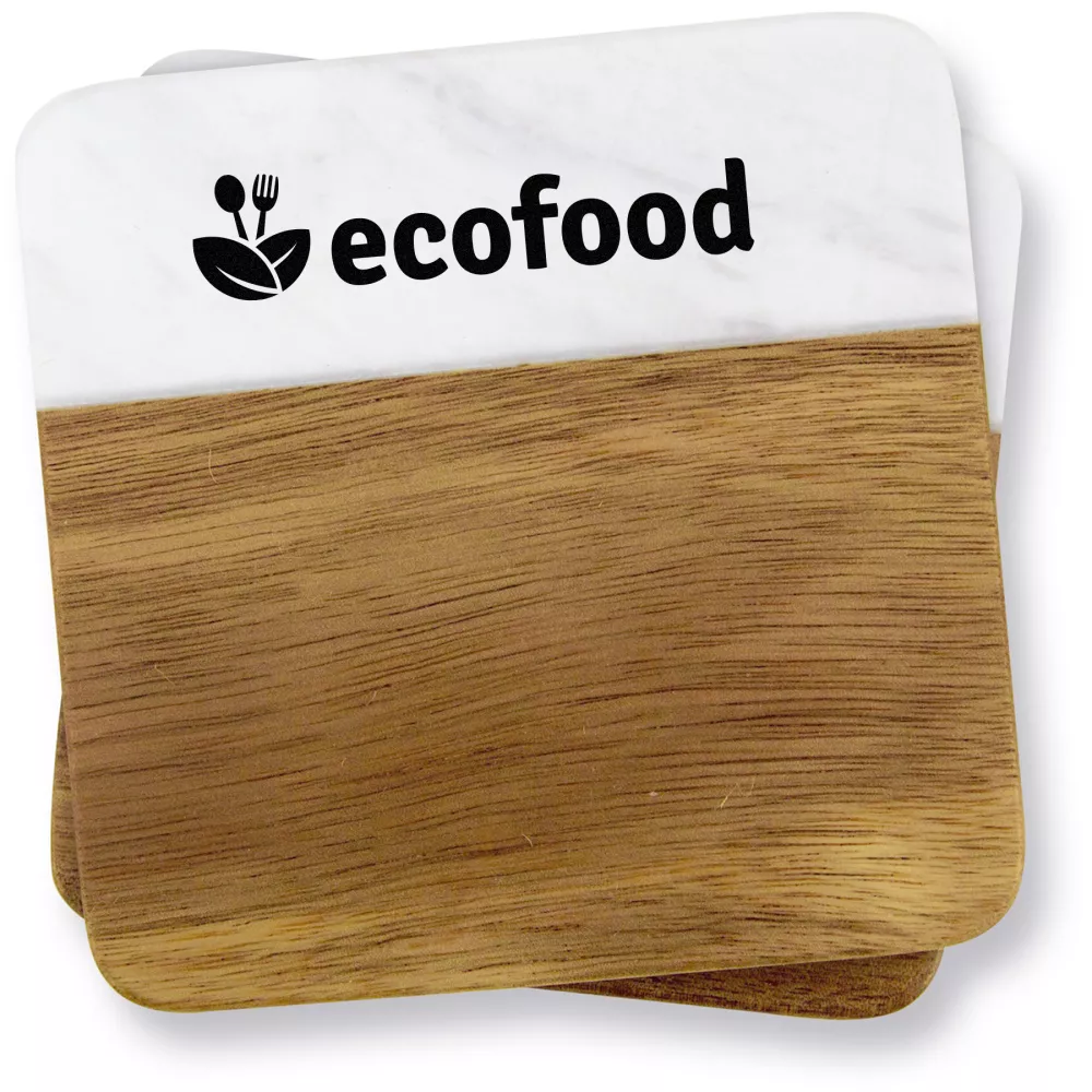 2 Pc. Acacia Wood & Marble Coaster Set