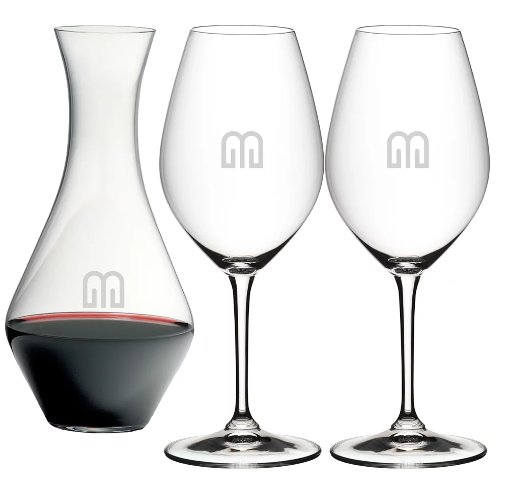 ~ Merlot decanter & Ouveurture 002 22.5oz wine RIEDEL crystal Gift set in a Raven gift box