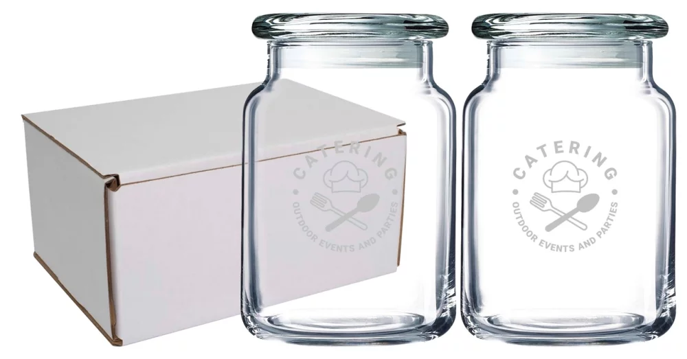 Pot à bonbons en verre transparent de 26 oz avec couvercle, ensemble de 2 dans une boîte cadeau blanche.
