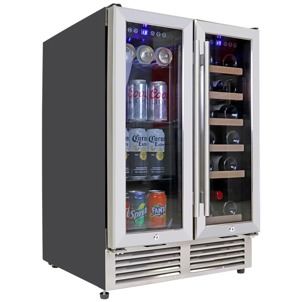 Koolatron 24" Builit-In Dual Door Under Counter Wine/Beverage Fridge bottle Wine Cooler, stainless s