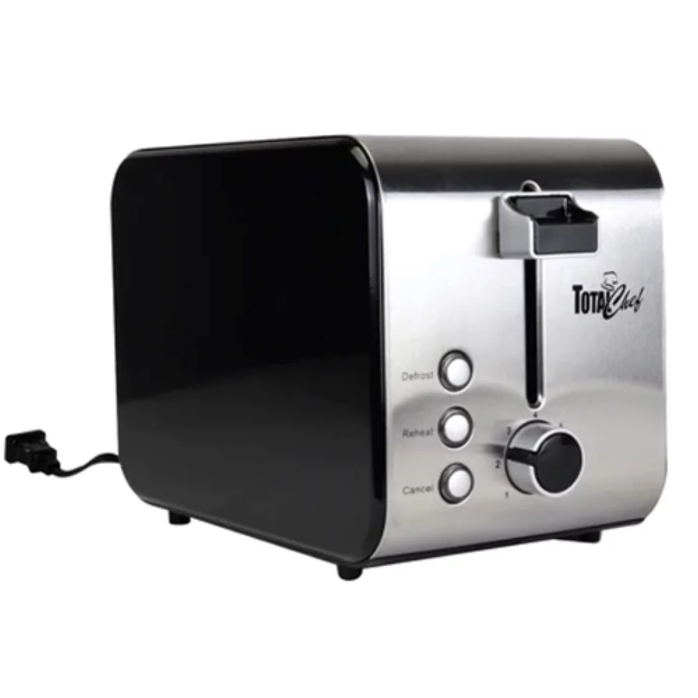 Total Chef 2 Slice Compact Wide Slot Toaster, Black/Silver