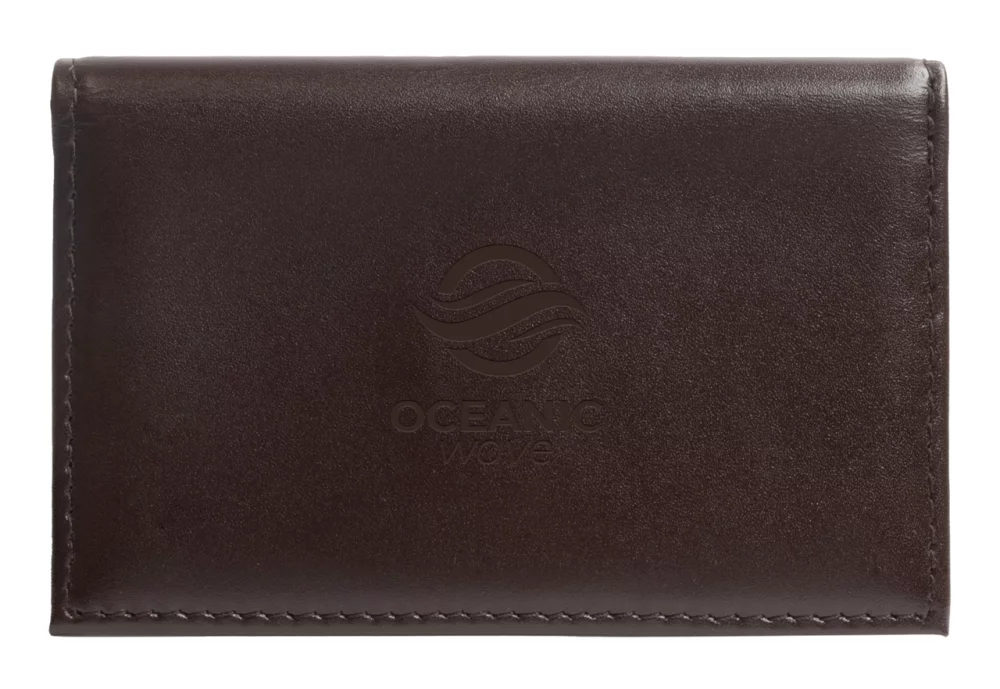 Porte-cartes de visite traditionnel en cuir véritable pleine fleur marron