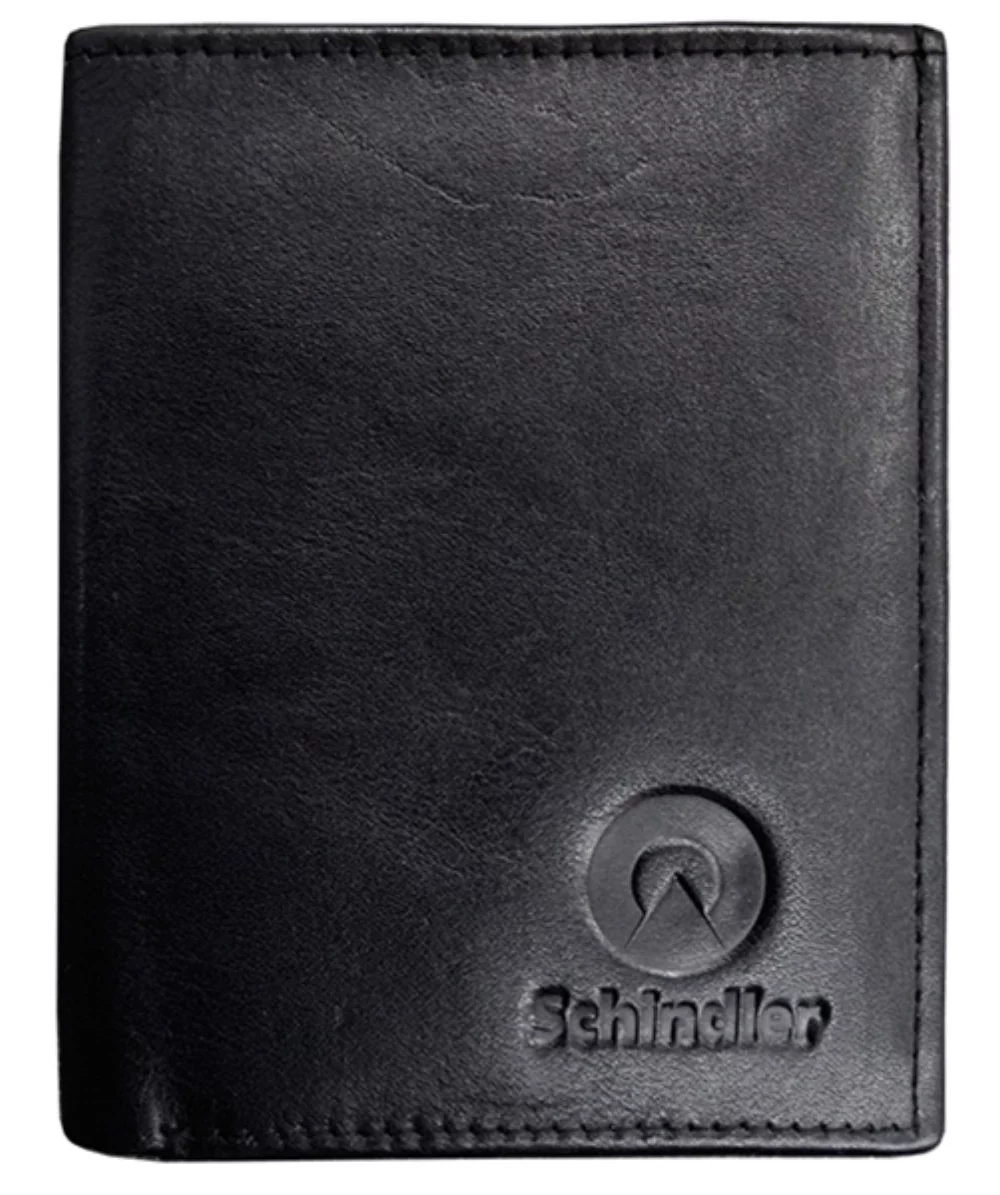Portefeuille en cuir à trois volets en cuir de vachette nappa moulé noir, RFID