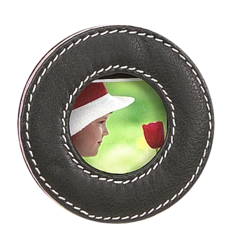 ** Petit cadre photo rond, en cuir véritable