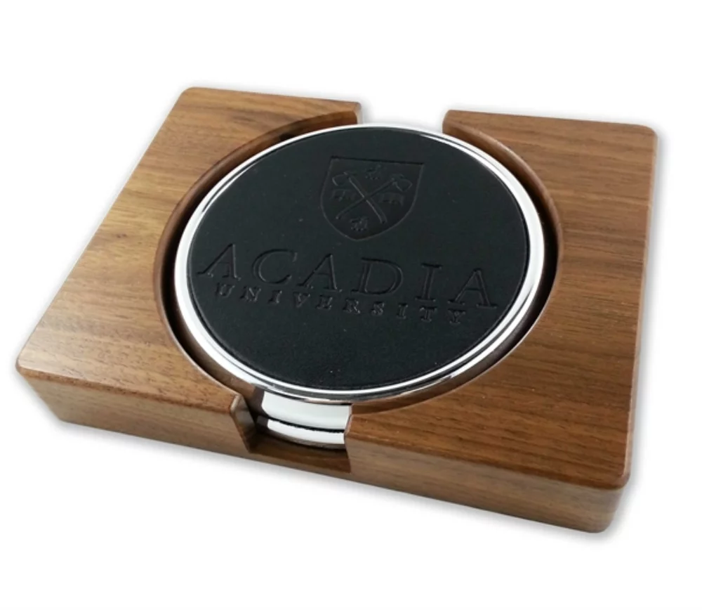 ~ S/2 silver coasters with walnut holder