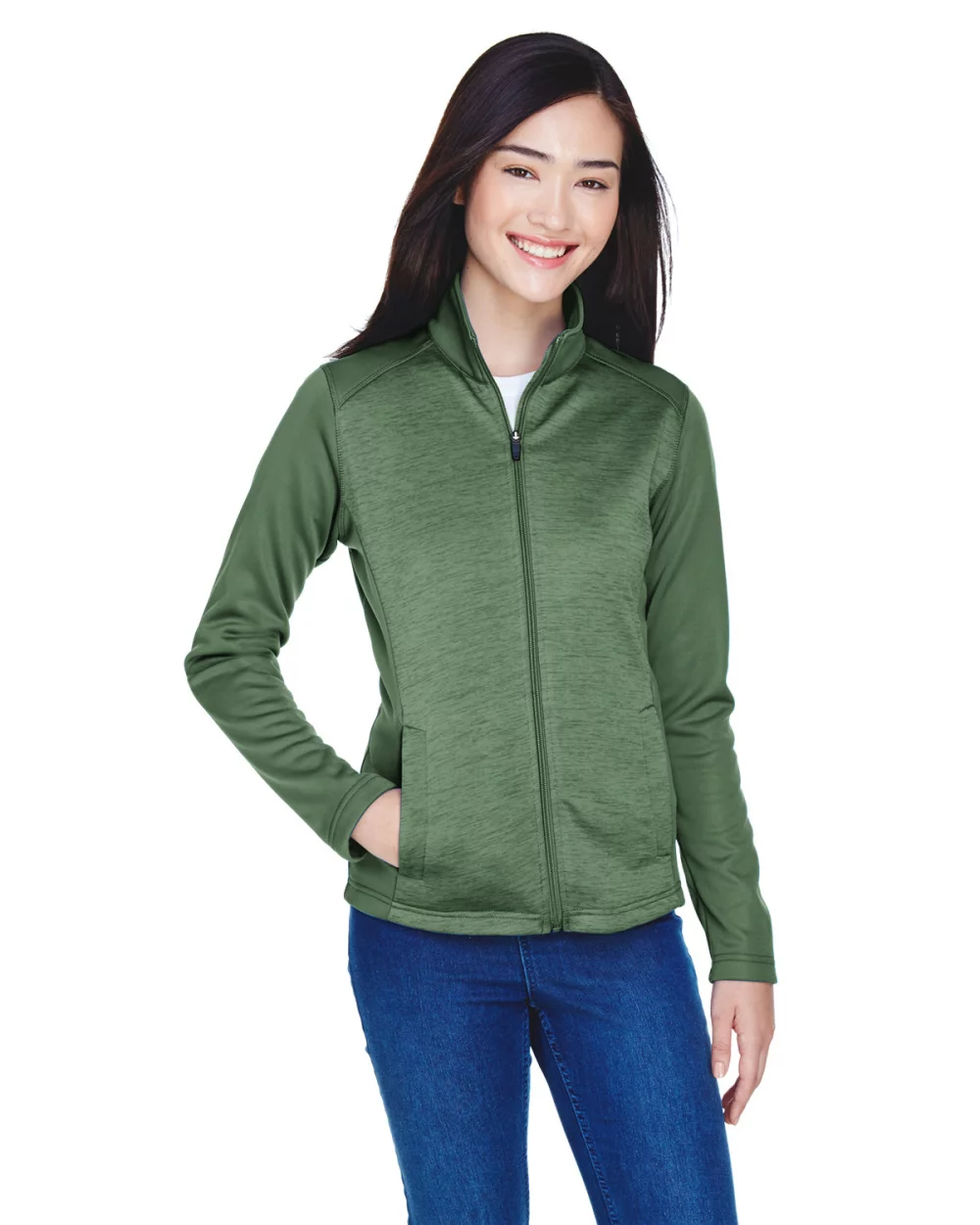 DEVON AND JONES Ladies' Newbury Colorblock M?lange Fleece Full-Zip