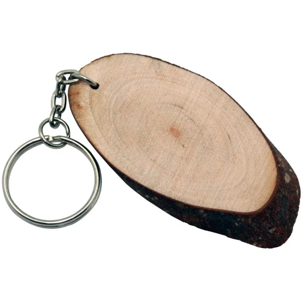 Porte-clés en bois naturel de forme ovale