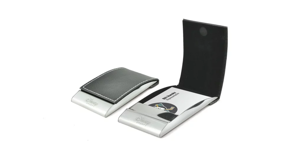 Premium Leather Business Card Holder w/Contrast Stitching
