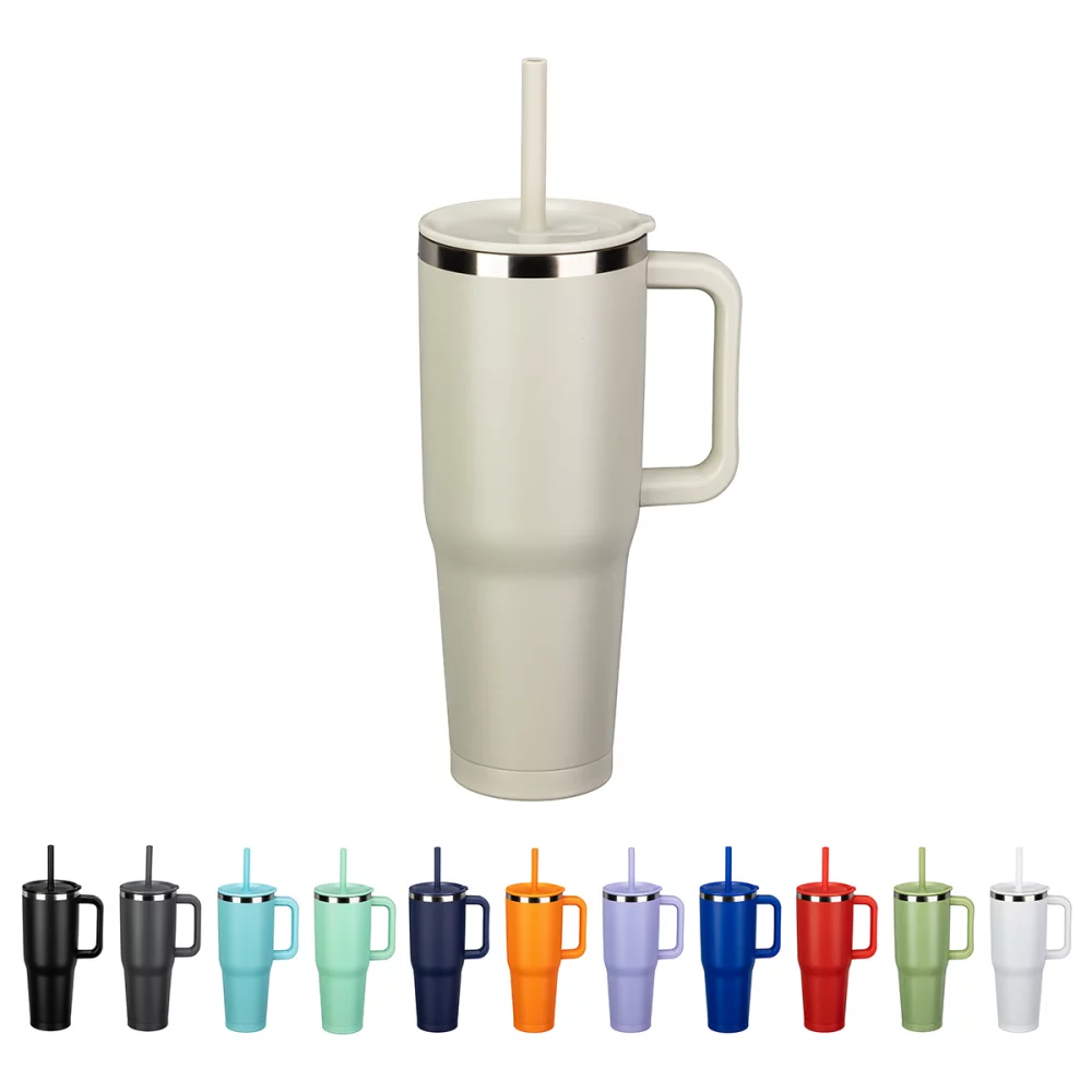 SENSE® Summit 40 oz Mug de voyage isolé en acier inoxydable avec couvercle à paille pressé.