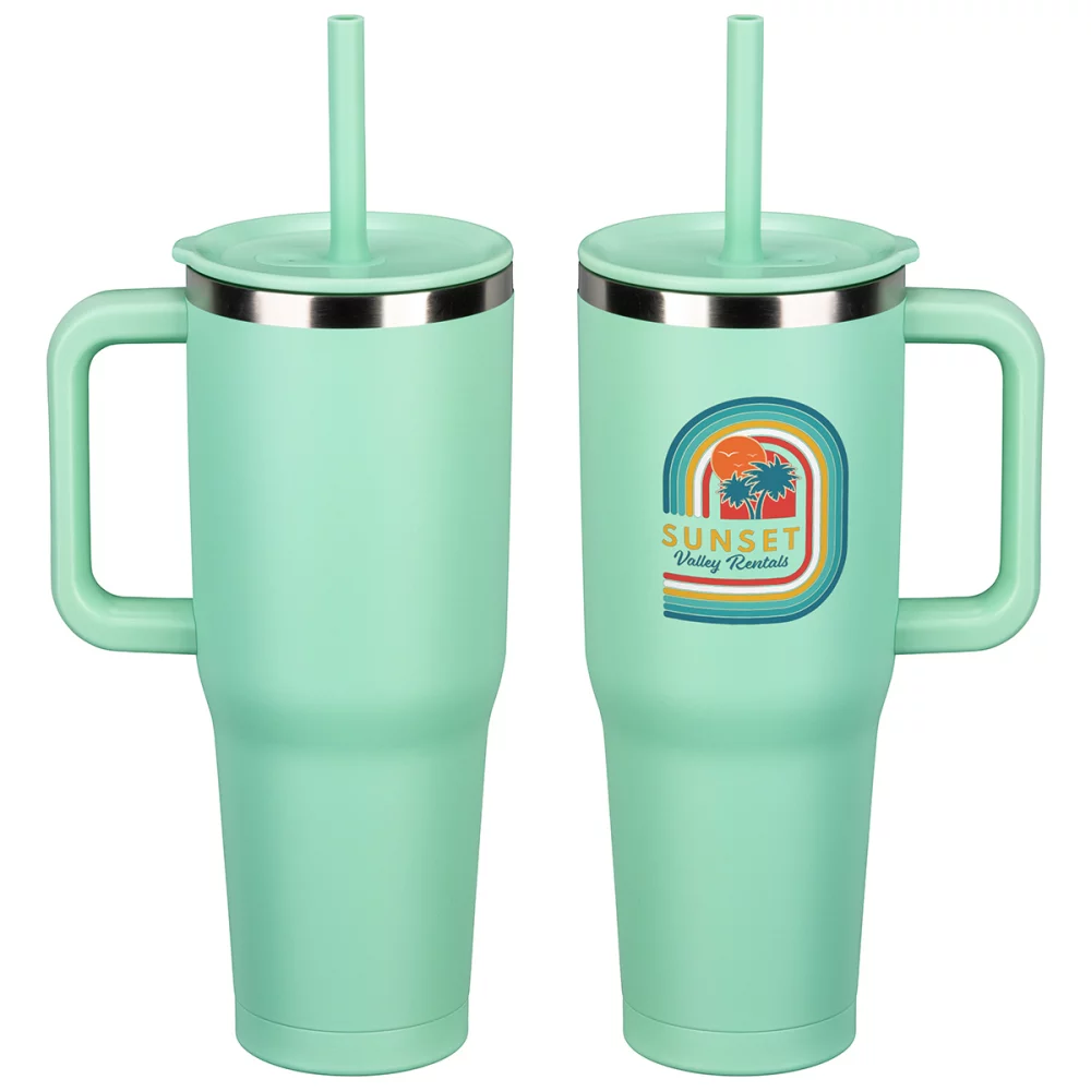 SENSE® Summit 40 oz Mug de voyage isolé en acier inoxydable avec couvercle à paille pressé.