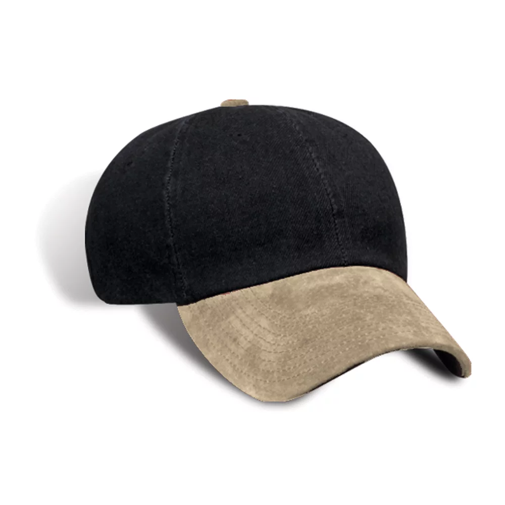 Colby Stonewashed Denim Cap w/ Suede Peak & Button