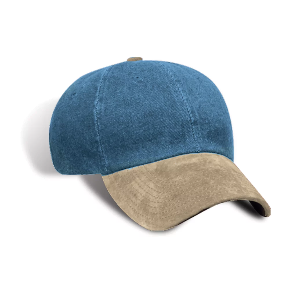 Casquette en denim délavé Colby avec visière et bouton en daim.
