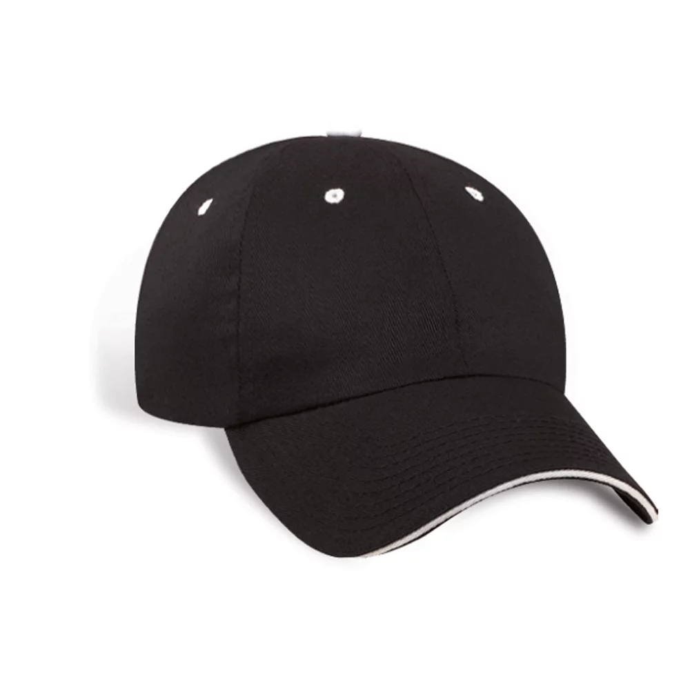 Unstructured Cotton Twill Cap w/Contrast Eyelets. Button & Sandwich Peak