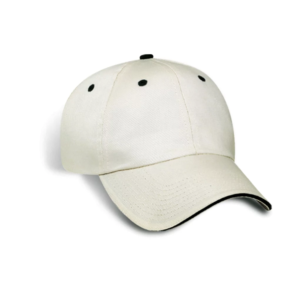 Unstructured Cotton Twill Cap w/Contrast Eyelets. Button & Sandwich Peak