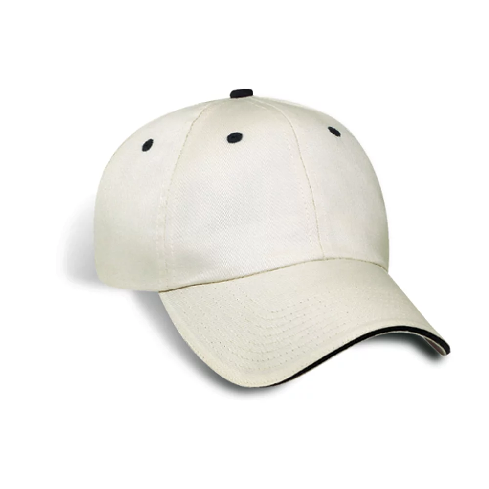 Unstructured Cotton Twill Cap w/Contrast Eyelets. Button & Sandwich Peak