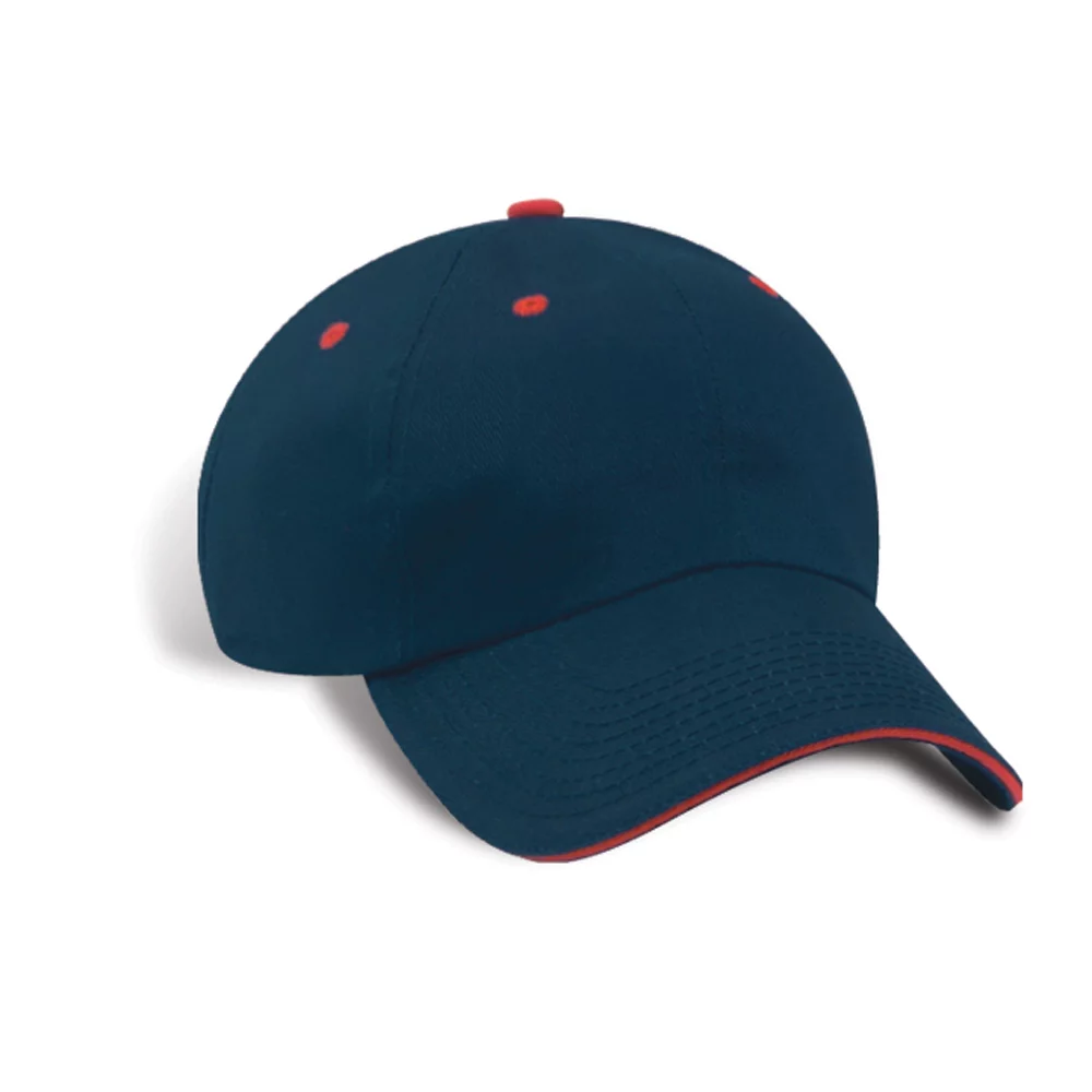 Unstructured Cotton Twill Cap w/Contrast Eyelets. Button & Sandwich Peak