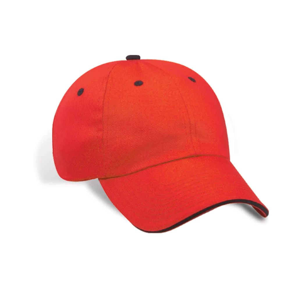 Unstructured Cotton Twill Cap w/Contrast Eyelets. Button & Sandwich Peak