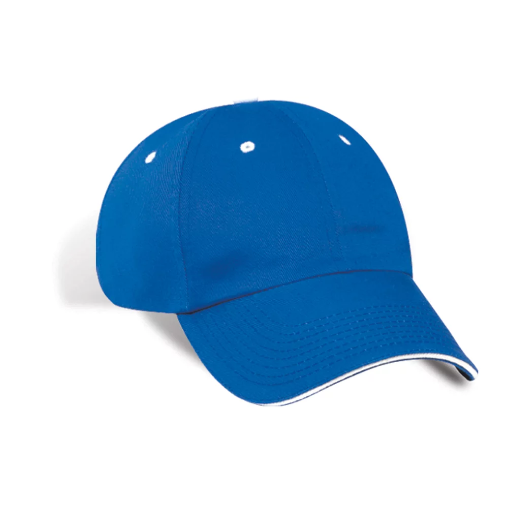Unstructured Cotton Twill Cap w/Contrast Eyelets. Button & Sandwich Peak