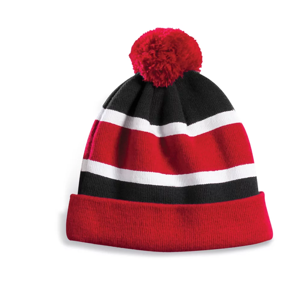 Bonnet Edmundston avec doublure en micro-polaire, revers et pompon.