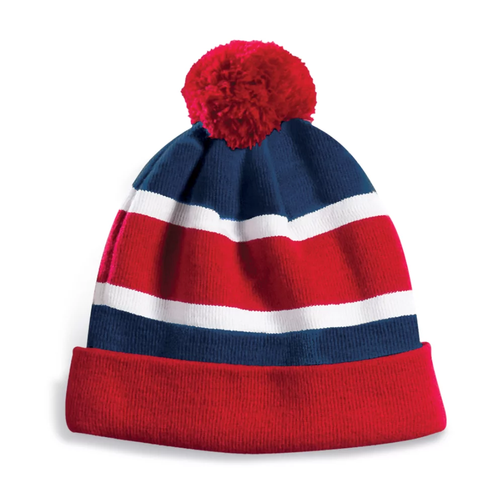 Bonnet Edmundston avec doublure en micro-polaire, revers et pompon.