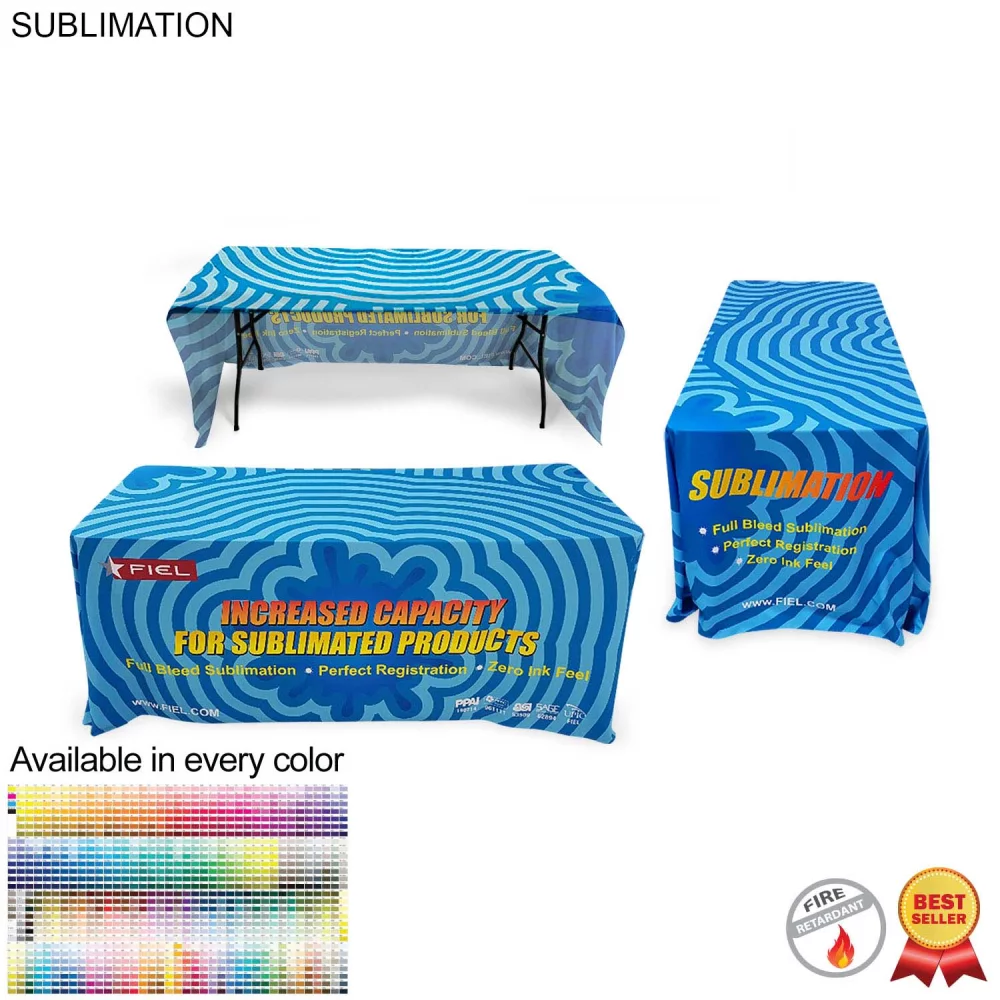 Sublimated Table Cloth for 6' Table, Drape Style, 3 sided, Open Back