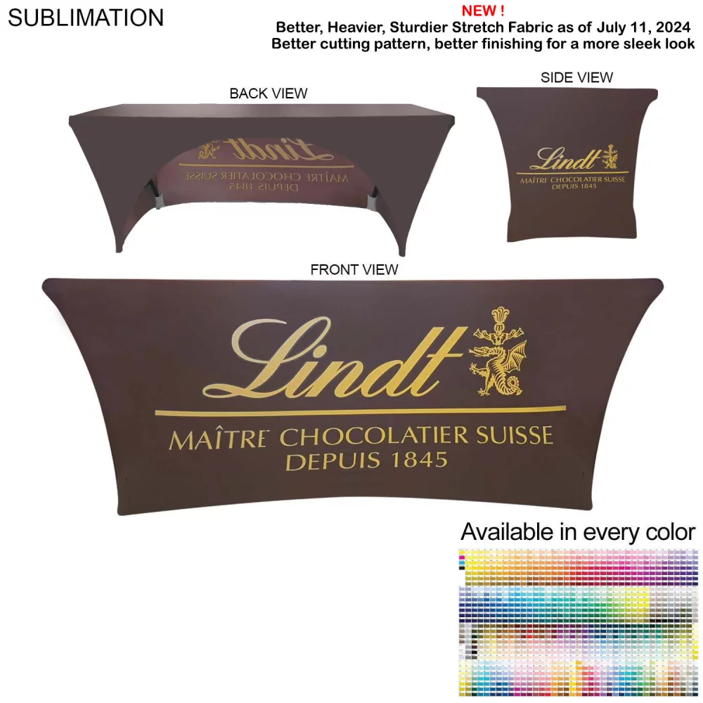 Sublimated Stretch Curved Fit Table Throw for 6ft table, 3 sided, Open Back