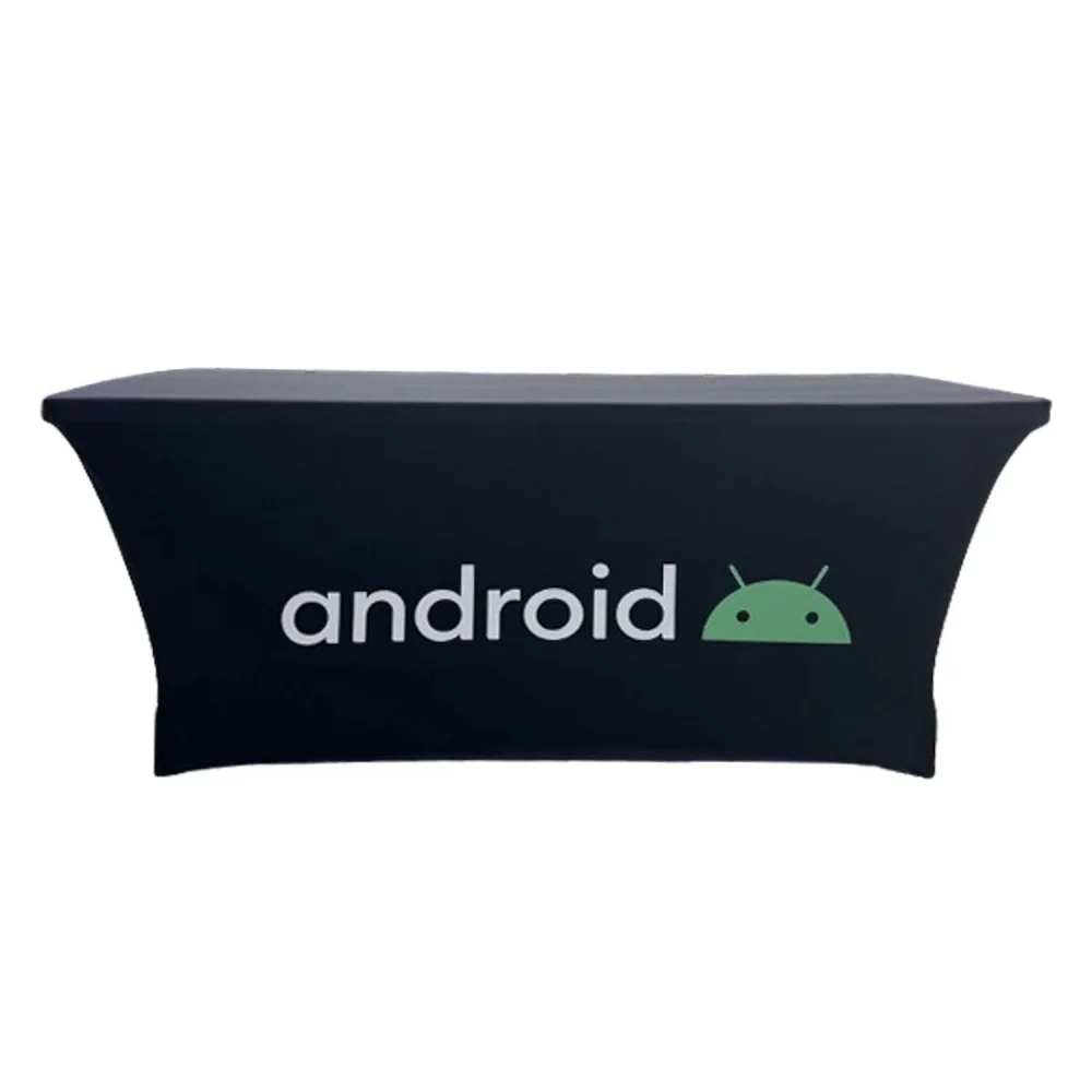 Sublimated Stretch Curved Fit Table Throw for 6ft table, 3 sided, Open Back