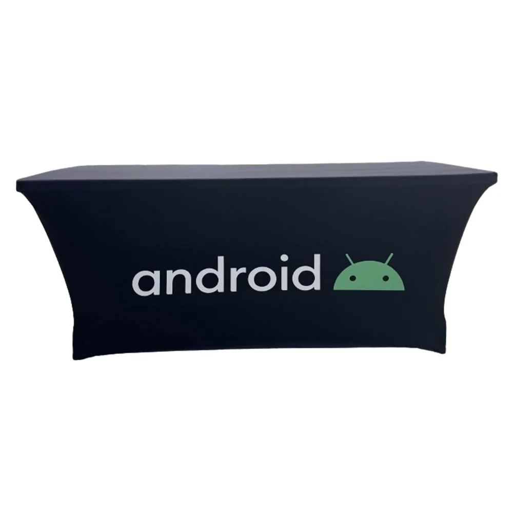 48 Hr Quick Ship - Sublimated Stretch Curved Fit Table Throw for 6ft table, 4 sided, Closed Back