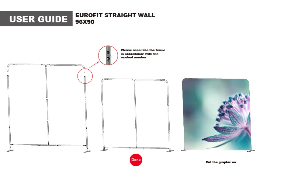 Kit d'affichage mural droit EuroFit School University 8'W x 8'H, avec graphique en couleur recto verso.