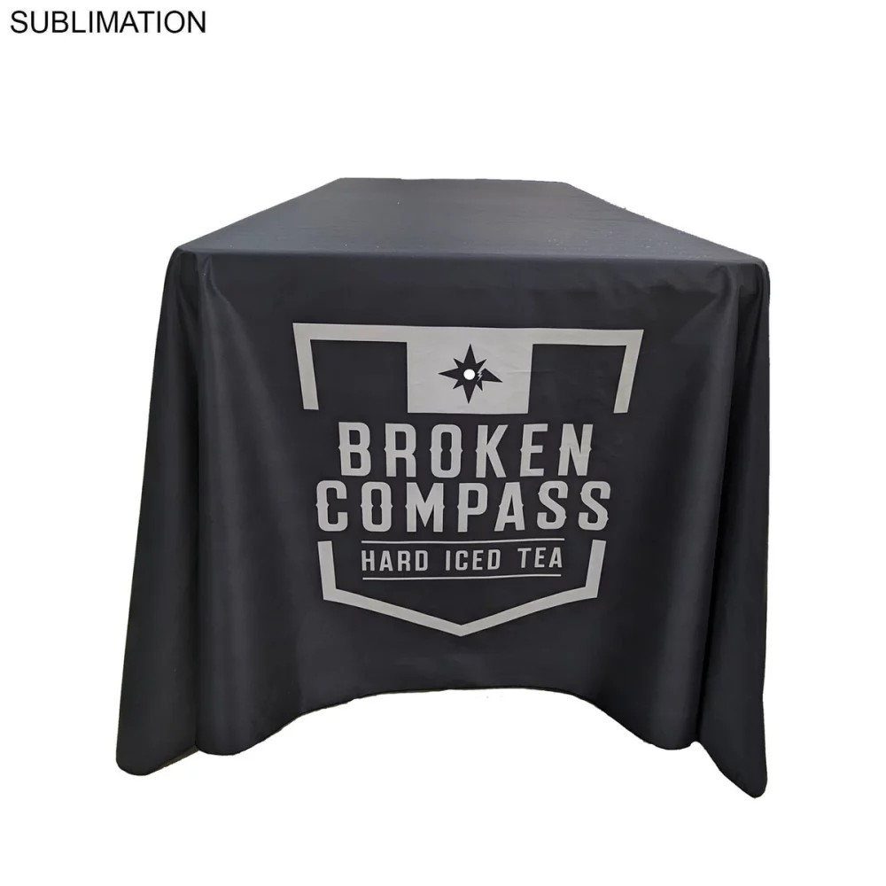 Sublimated PREMIUM Table Cloth for 6' table, Drape style, 4 sided, Closed Back, Rounded Corners