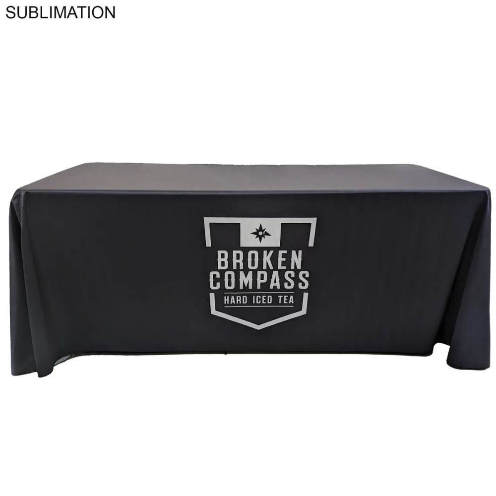 48 Hr Quick Ship - Sublimated PREMIUM Cloth for 6' table, Drape style, Closed Back, Rounded Corners