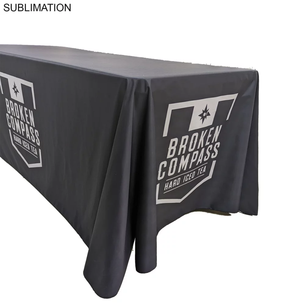72 Hr Fast Ship - Sublimated PREMIUM Cloth for 6' table, Drape style, Closed Back, Rounded Corners