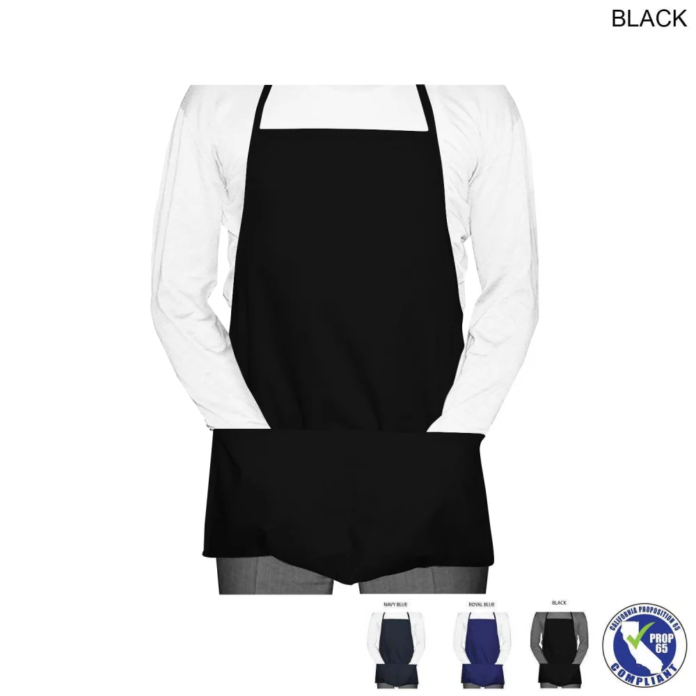 Domestic made Shorter Length Twill Bib Apron, 19x24, 2 Pockets, Blank Only
