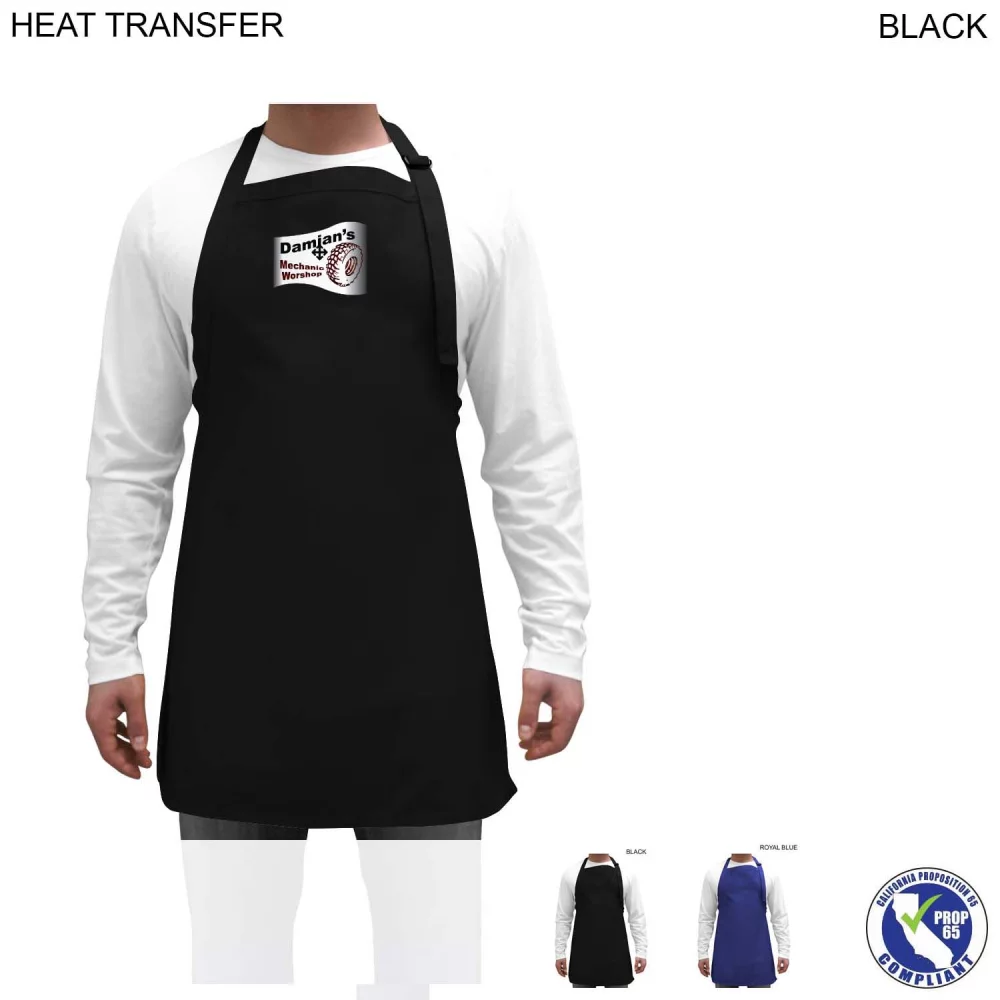 Twill Bib Apron, 25x28, No Pockets, Adjustable Neck, Heat Transfer logo, In Stock