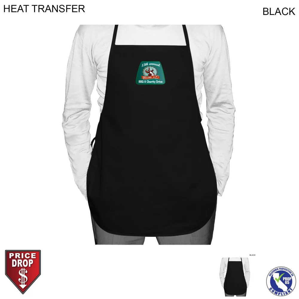 Shorter Length Twill Bib Apron, 19x24, No Pockets, Heat Transfer logo, In Stock