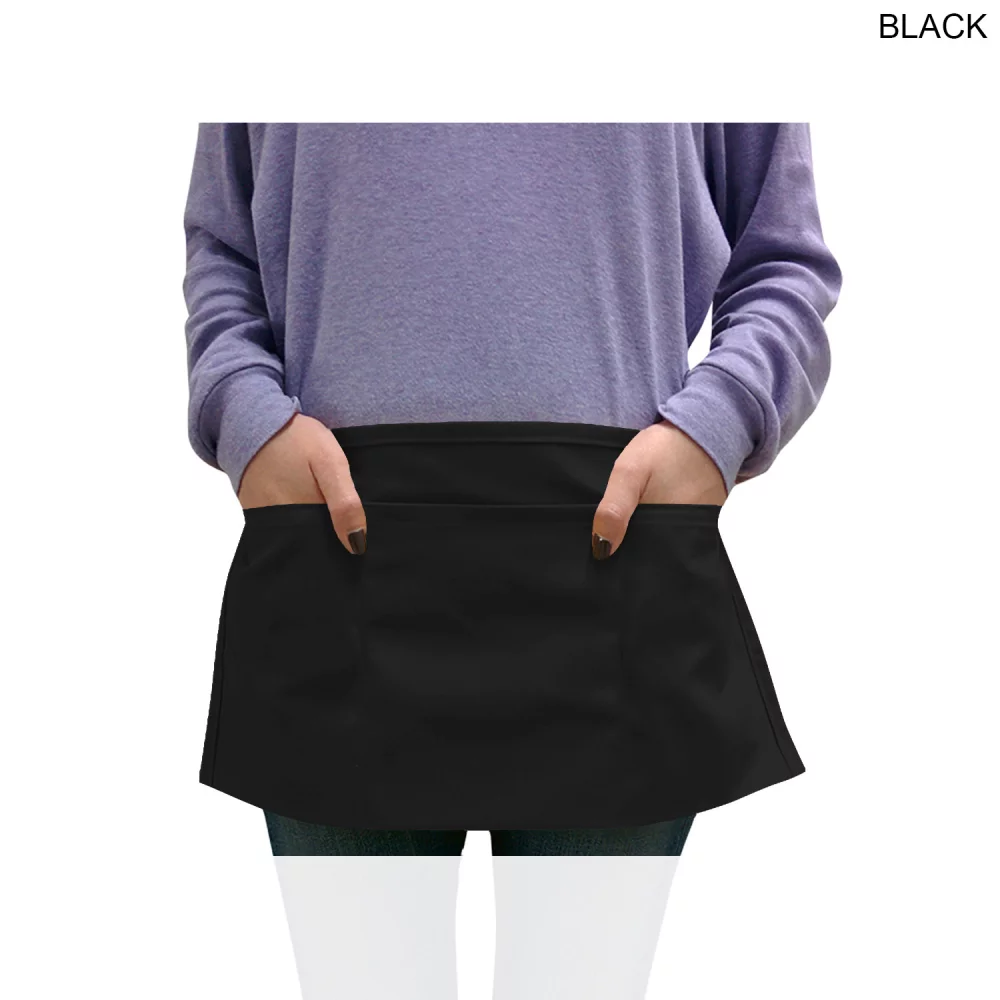24 Hr Express Ship - Bar Twill Waist Apron, 20x10, 3 Pockets, Heat Transfer logo, Stocked in Black