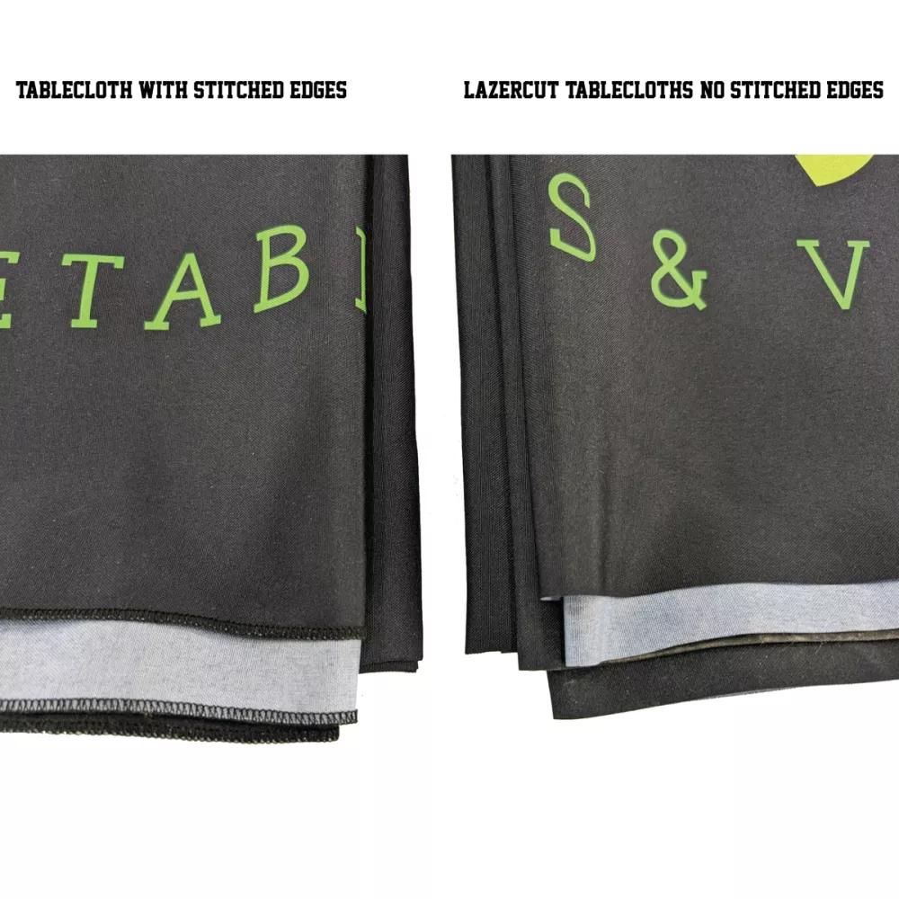 6' LazerCut 3-Sided PREMIUM Sublimated Tablecloth, Drape Style, Open Back