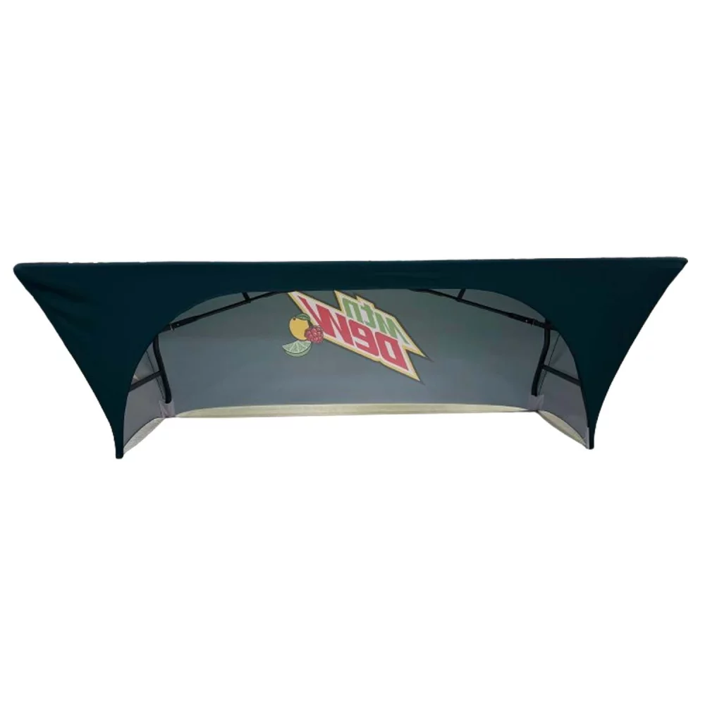 24 Hr Express Ship - Sublimated Stretch Curved Fit Table Throw for 8ft table, 3 sided, Open Back