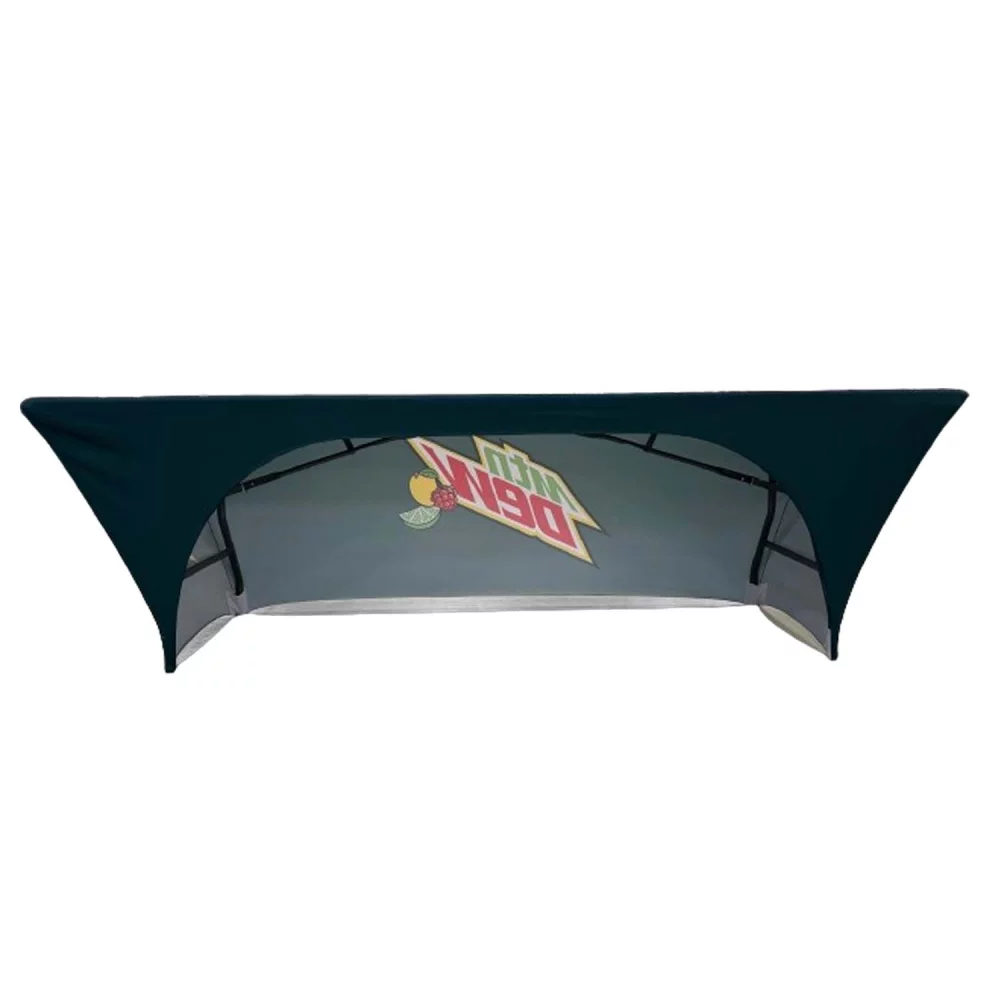 Sublimated Stretch Curved Fit Table Throw for 8ft table, 3 sided, Open Back