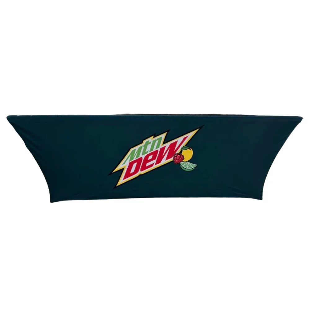 24 Hr Express Ship - Sublimated Stretch Curved Fit Table Throw for 8ft table, 3 sided, Open Back